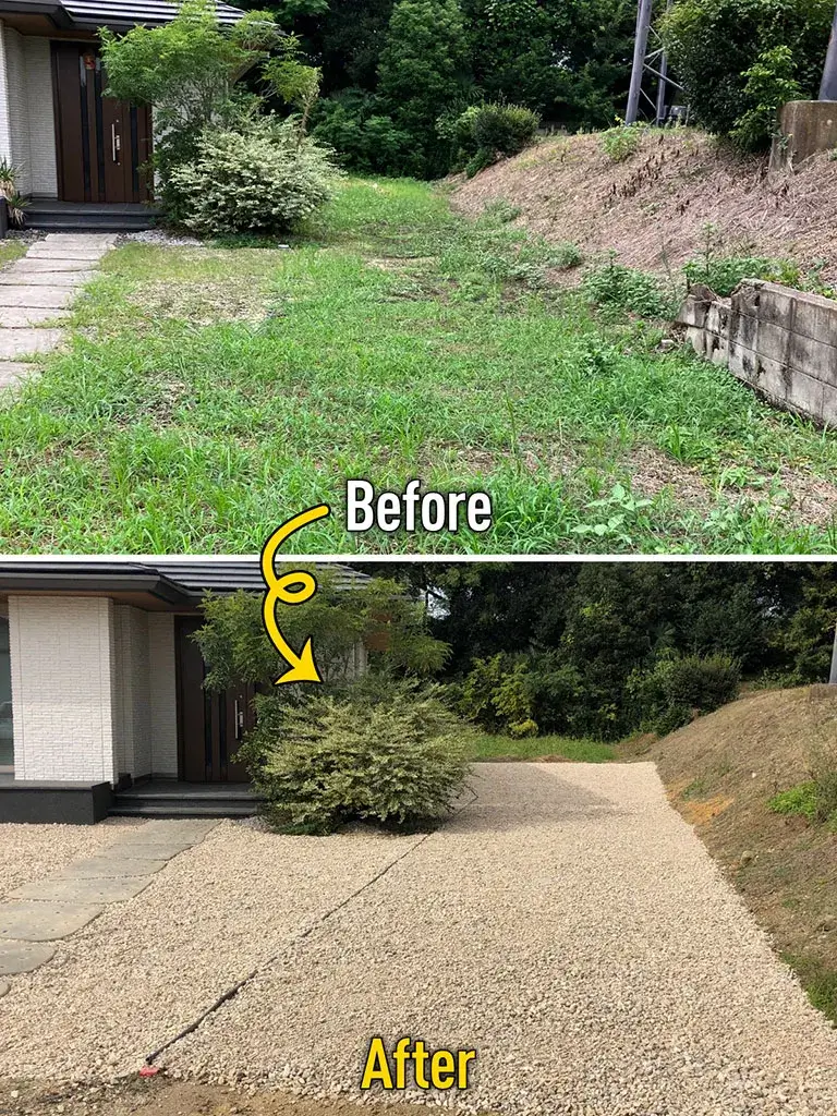 雑草対策お庭砂利敷き工事