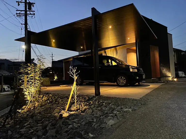 外構駐車場工事コンクリート&カーポートSCライトアップ施工例