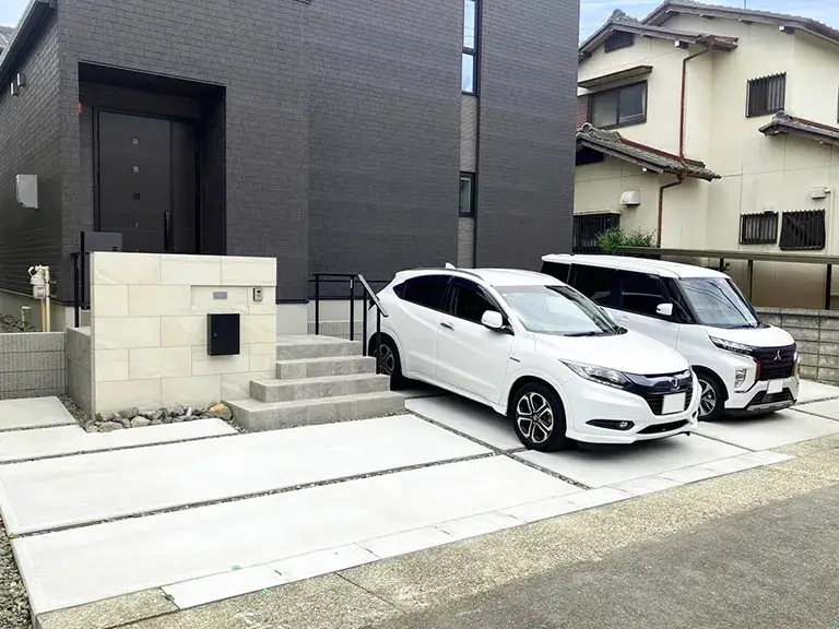 外構駐車場工事コンクリート&砂利敷き施工例