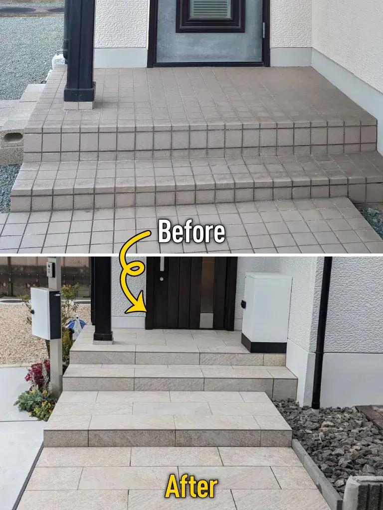 外構リフォームアプローチタイル施工例