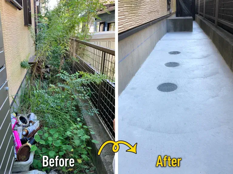 雑草対策コンクリート工事ビフォーアフター