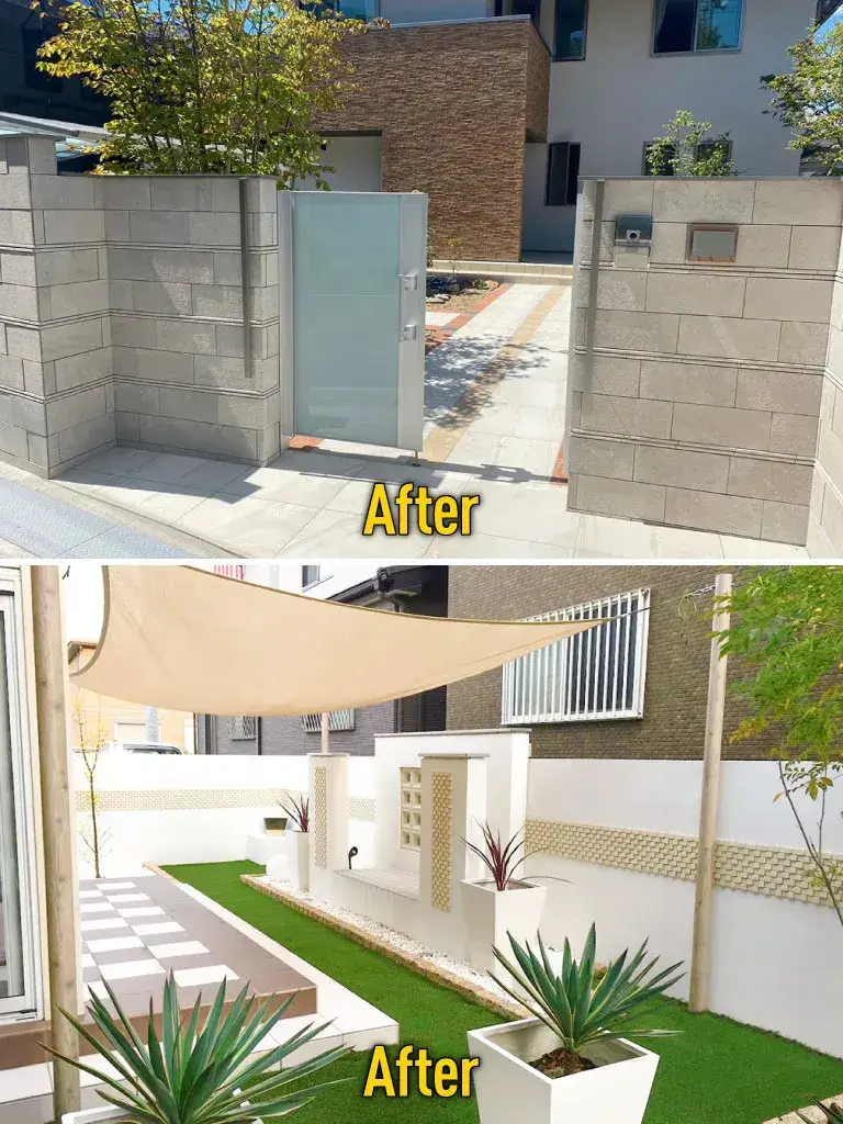 タイル張りや目隠し塀を施した外構リフォーム例