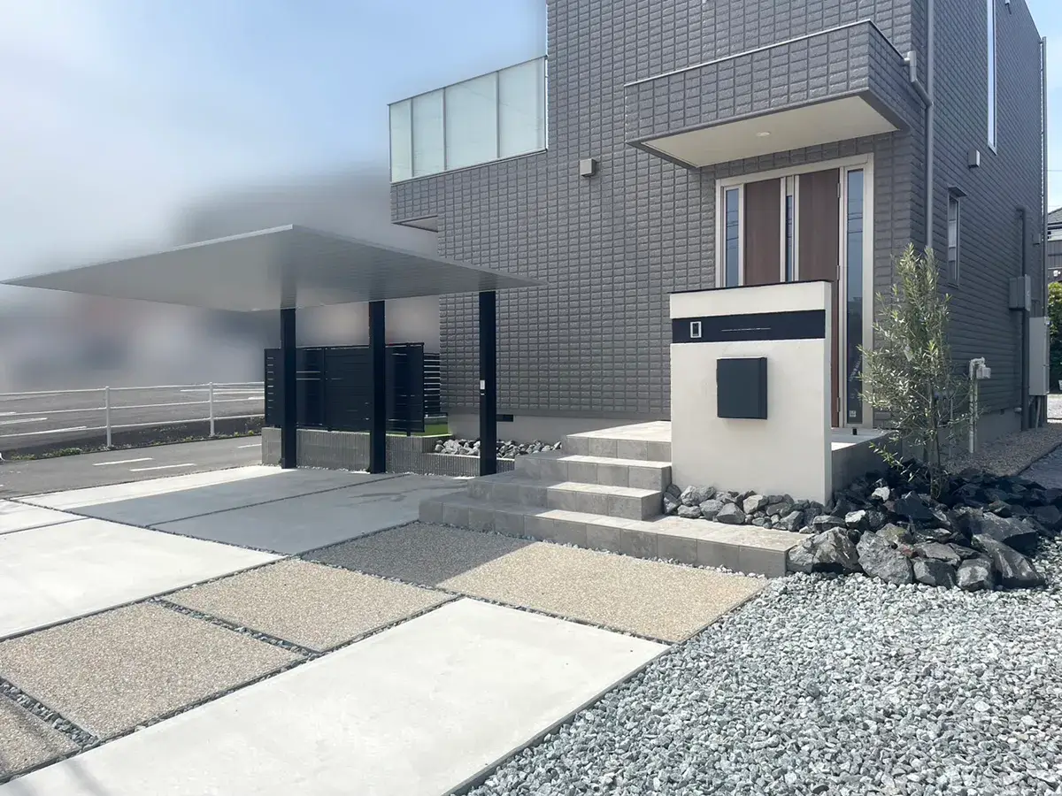 新築外構カーポートSC＆門柱＆玄関アプローチ施工例
