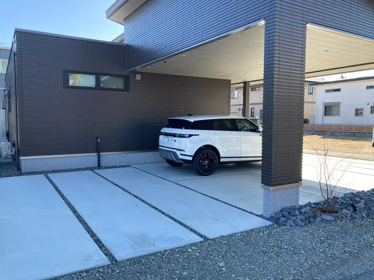 ガーテリア新築外構駐車場土間コンクリート工事施工例