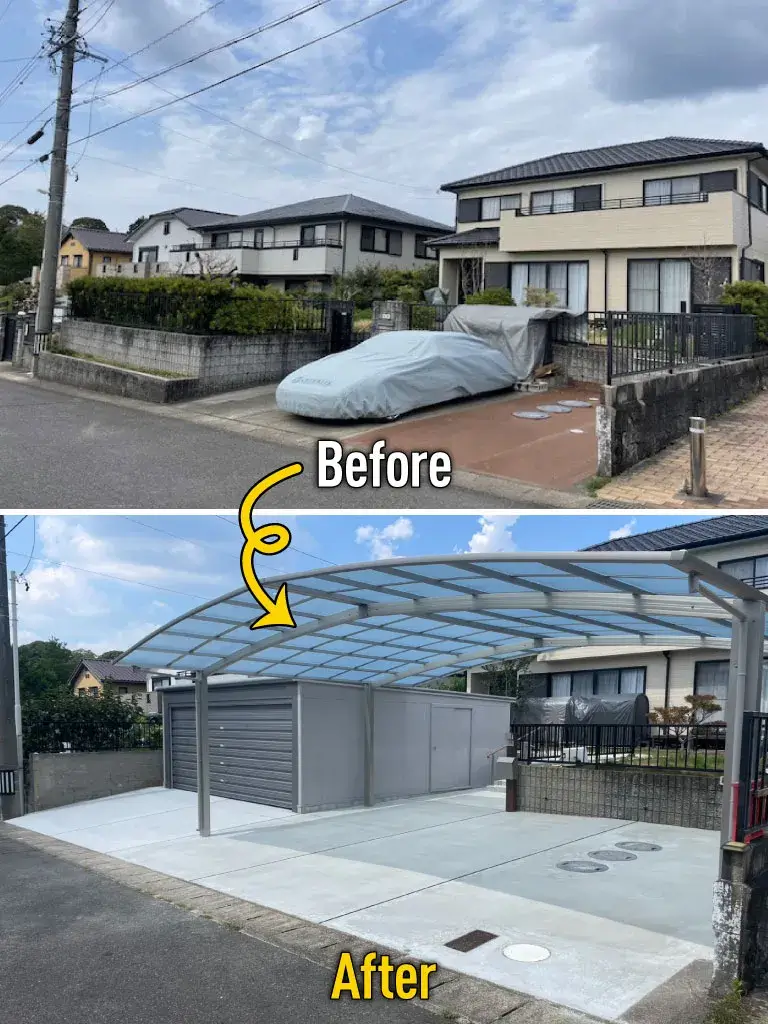 外構リフォーム駐車場拡張＆ガレージ設置工事施工例